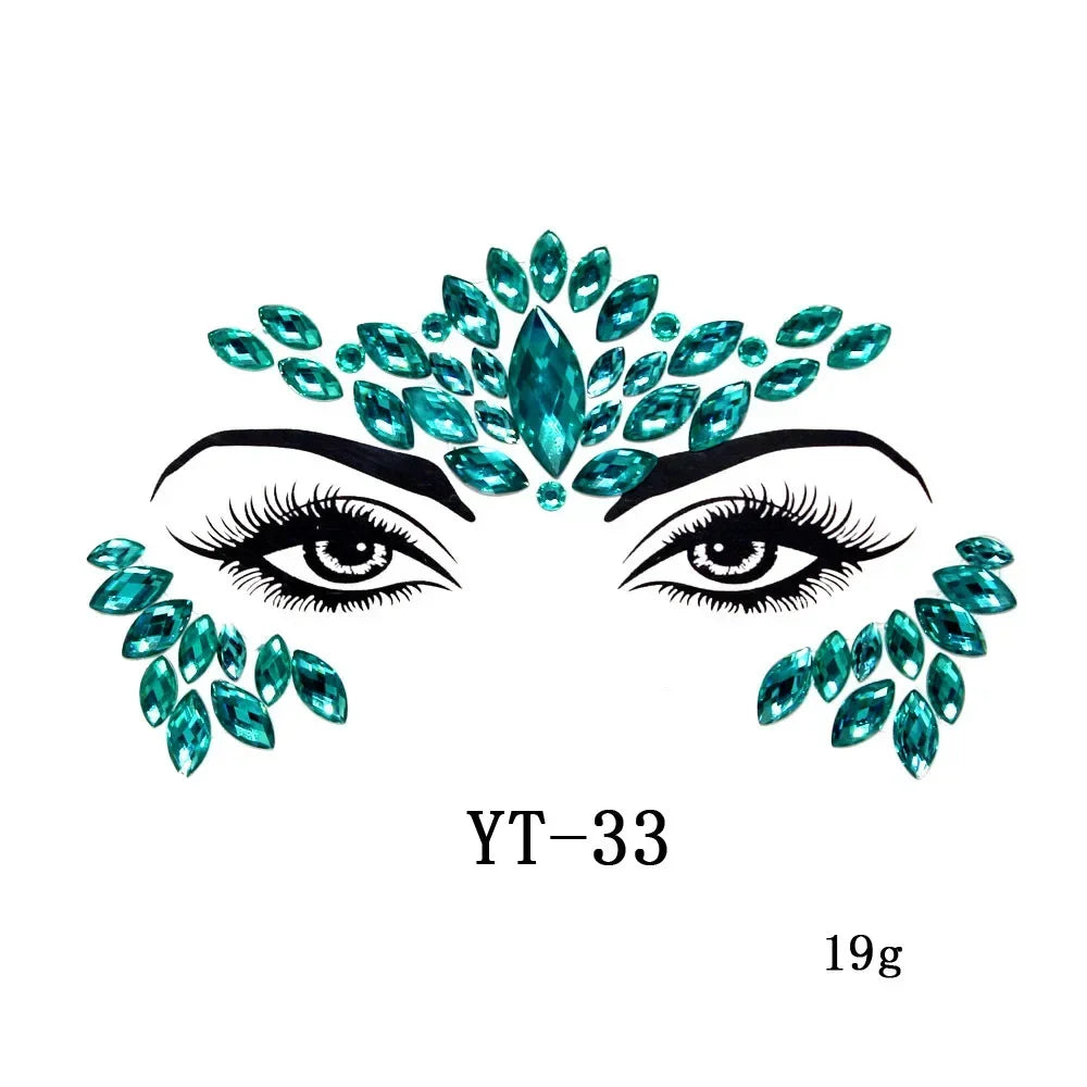 3D Sexy Face Tattoo Stickers Temporary Tattoos Glitter Fake Tattoo Rhinestones Masquerade for Women Party Face Jewels Tattoo