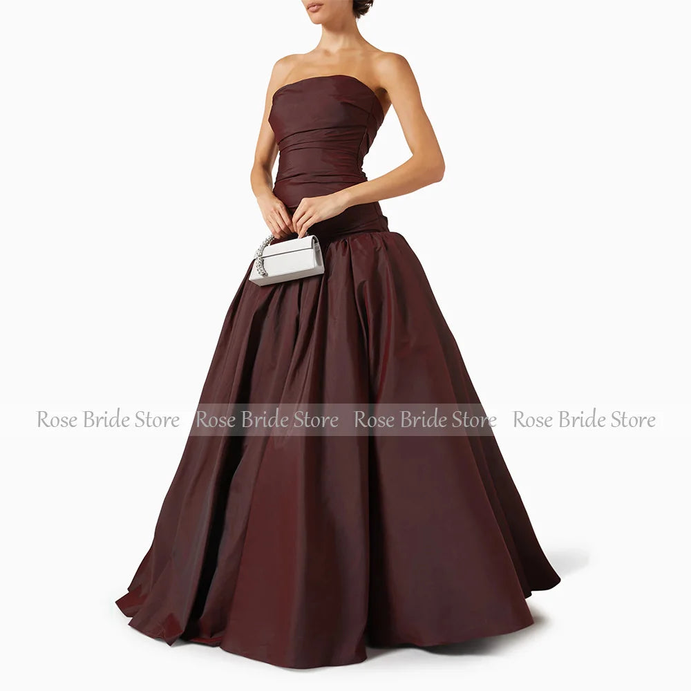 Customized Women's Evening Dress 2026 – Pleated Taffeta Long A-Line Gown