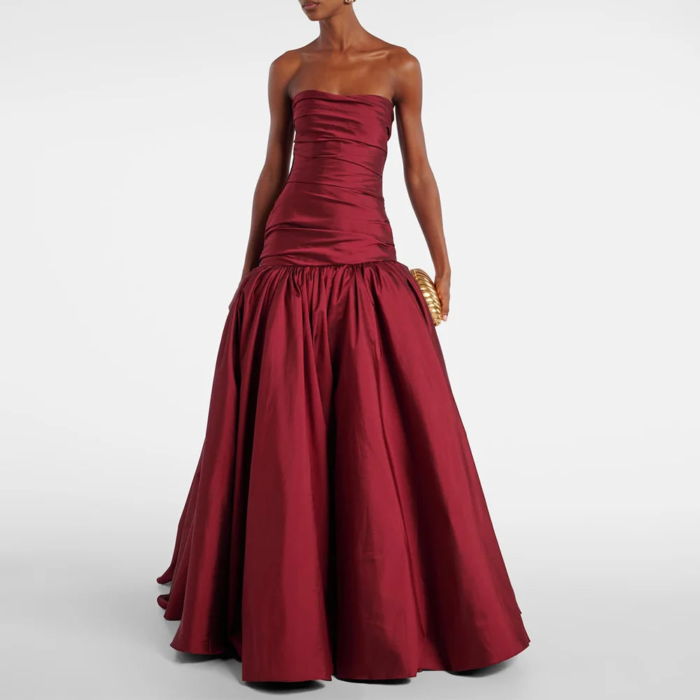 Customized Burgundy Long Formal Evening Dress – Elegant A-Line Gown