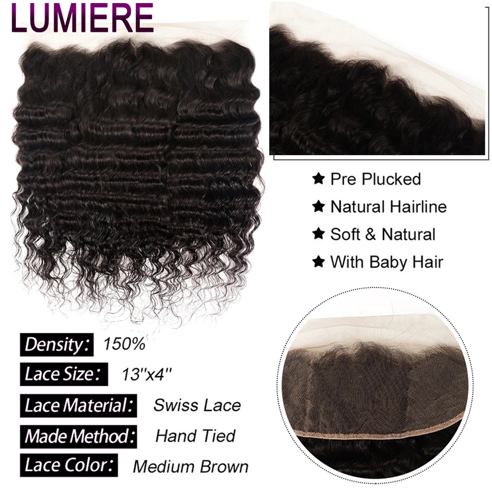 30'' Wholesale Loose Deep Wave Human Hair Bundle With Closure Frontal HD Transparent 100% Raw Virgin Peruvian 16A Hair Extension