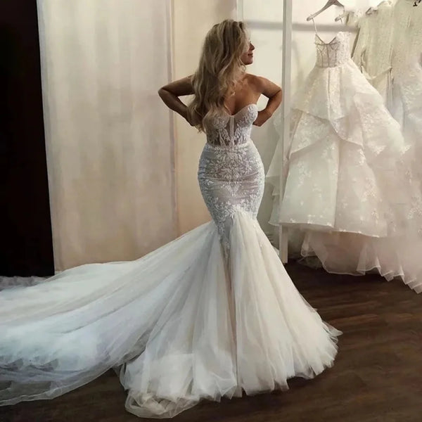 Vestidos de novia 2025 Boho Wedding Dress For Women Lace Appliques Memaid Tulle Floor-Length Wedding Party Dress Robes de mariée