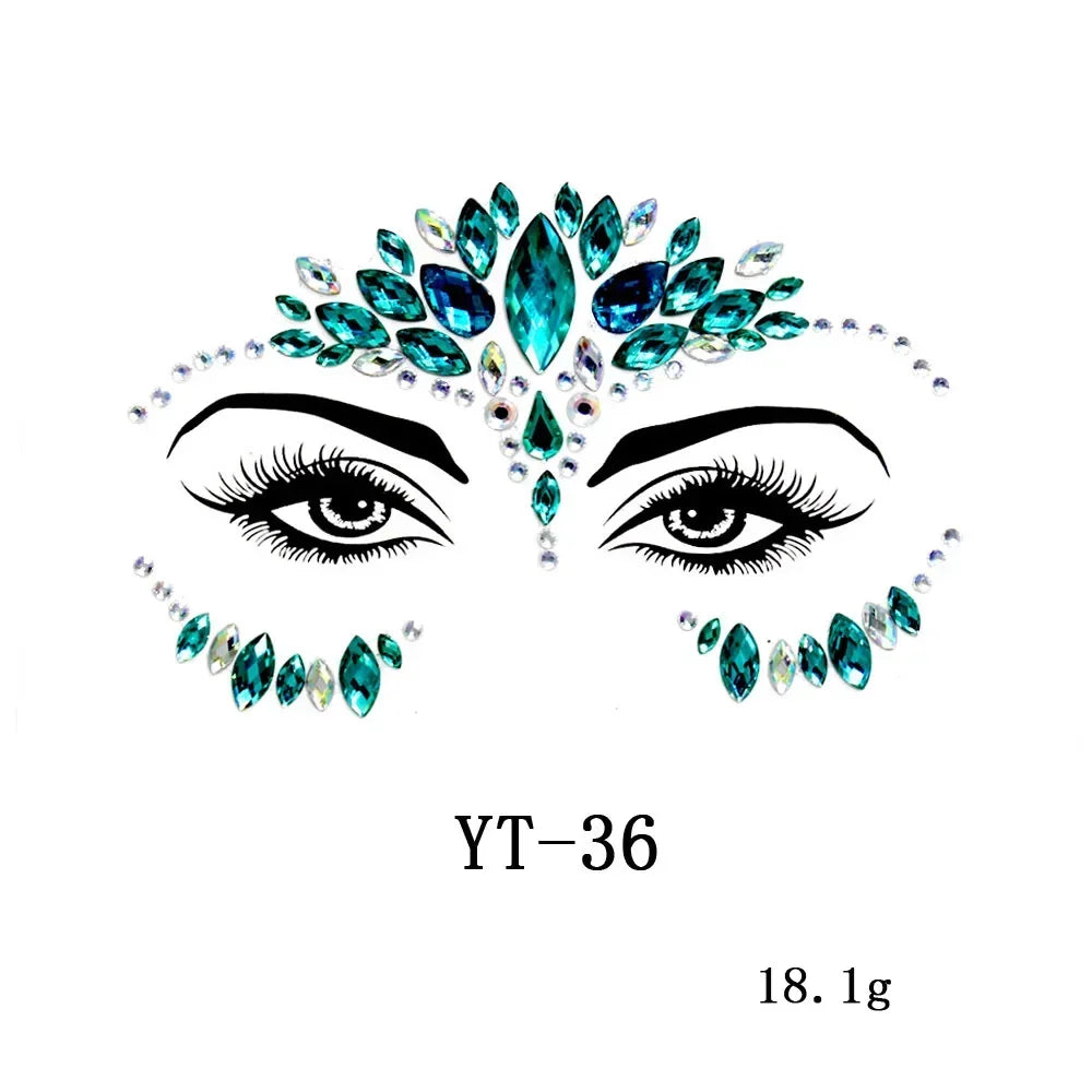 3D Sexy Face Tattoo Stickers Temporary Tattoos Glitter Fake Tattoo Rhinestones Masquerade for Women Party Face Jewels Tattoo
