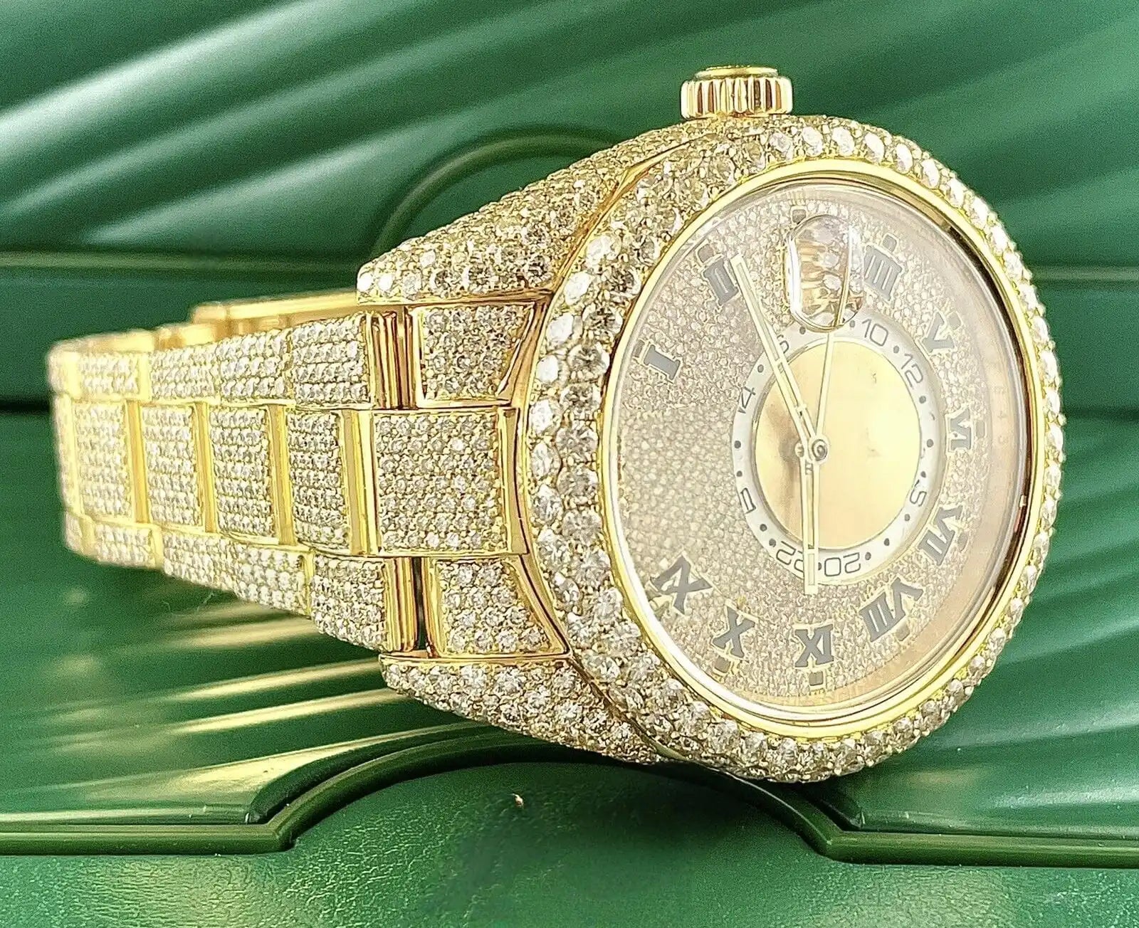 Custom Iced Out Moissanite Mechanical Watch — 44mm, Auto Date