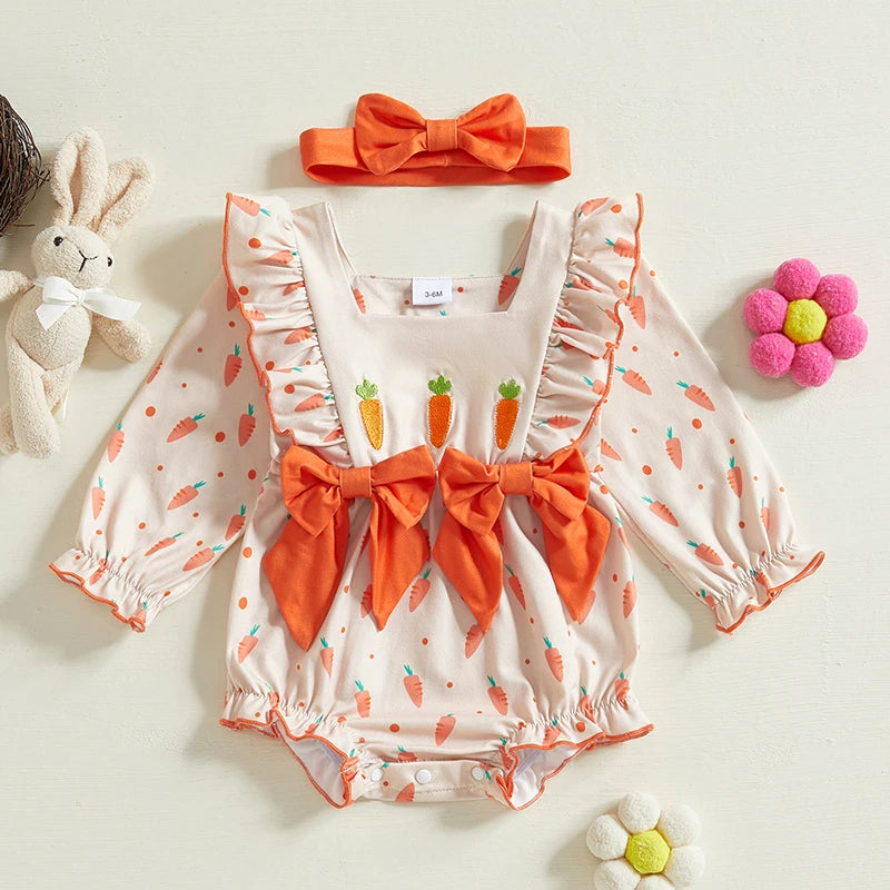 Baby Girls Easter Bunny Romper with Bow Headband