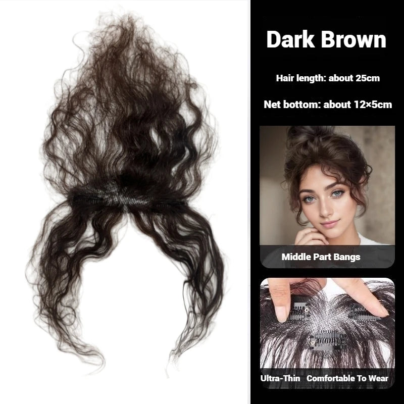 Human Hair Curly Bangs Topper Breathable Lace
