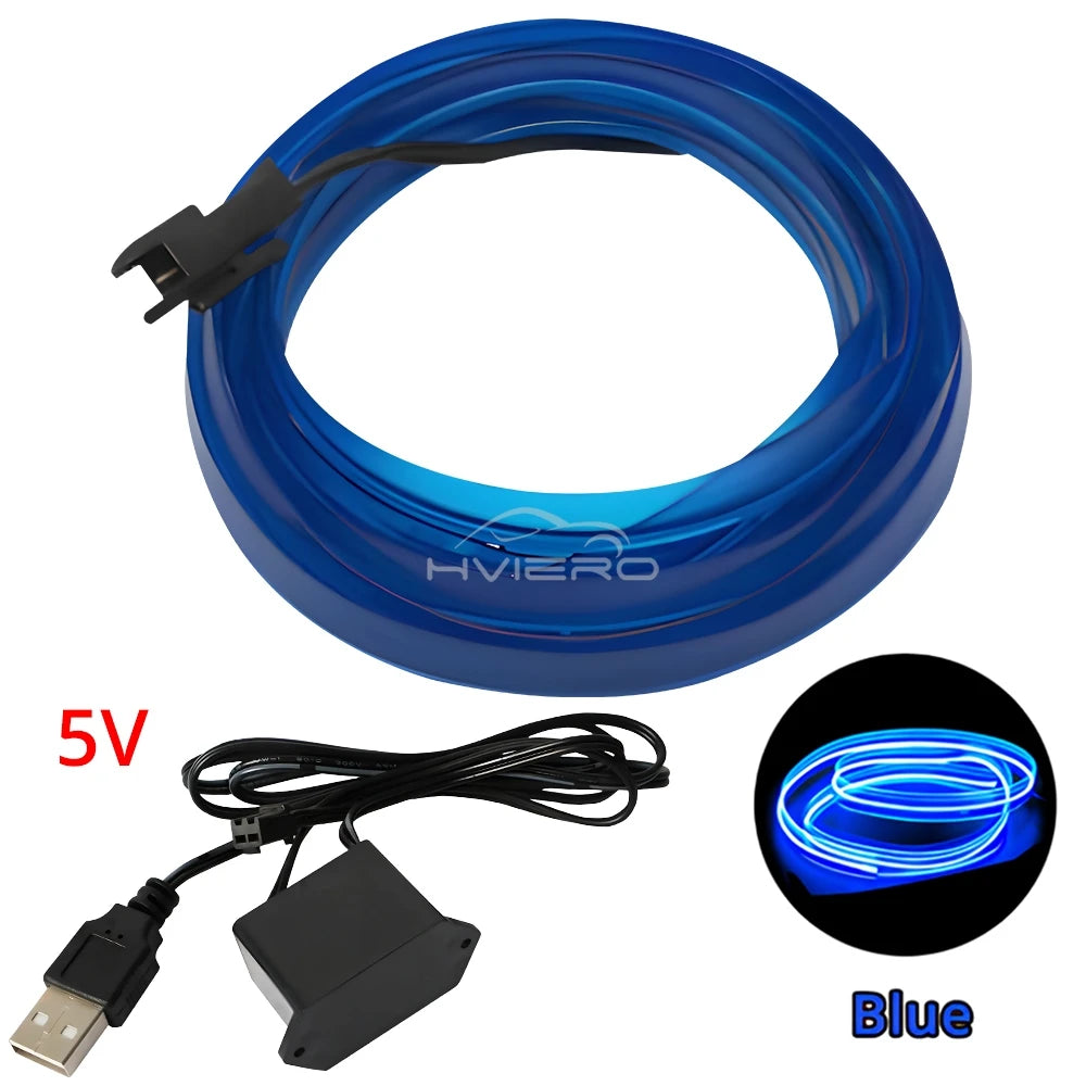 Hot Sale 1/2/3/5M Car Interior Lighting LED Door Strip Decoration Garland Wire Rope Tube Line Flexible Neon Lamps Bar USB Drive