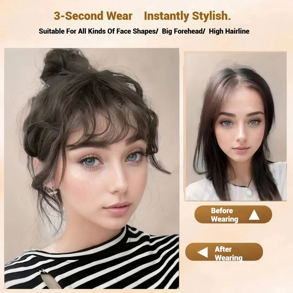 Human Hair Curly Bangs Topper Breathable Lace