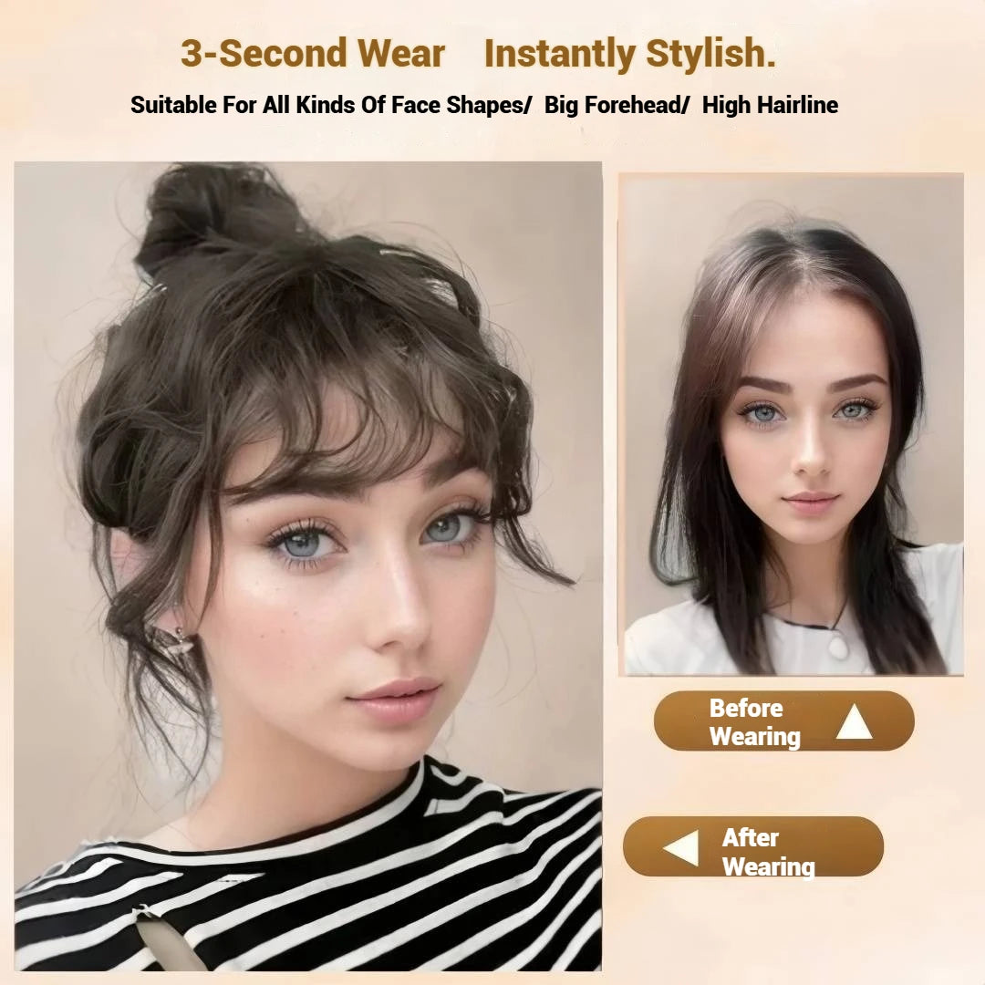 Human Hair Curly Bangs Topper Breathable Lace