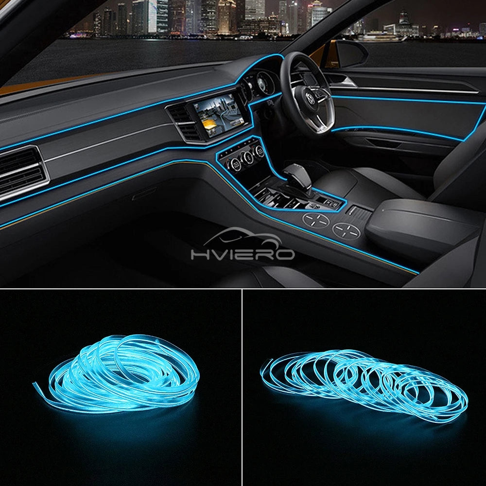 Hot Sale 1/2/3/5M Car Interior Lighting LED Door Strip Decoration Garland Wire Rope Tube Line Flexible Neon Lamps Bar USB Drive