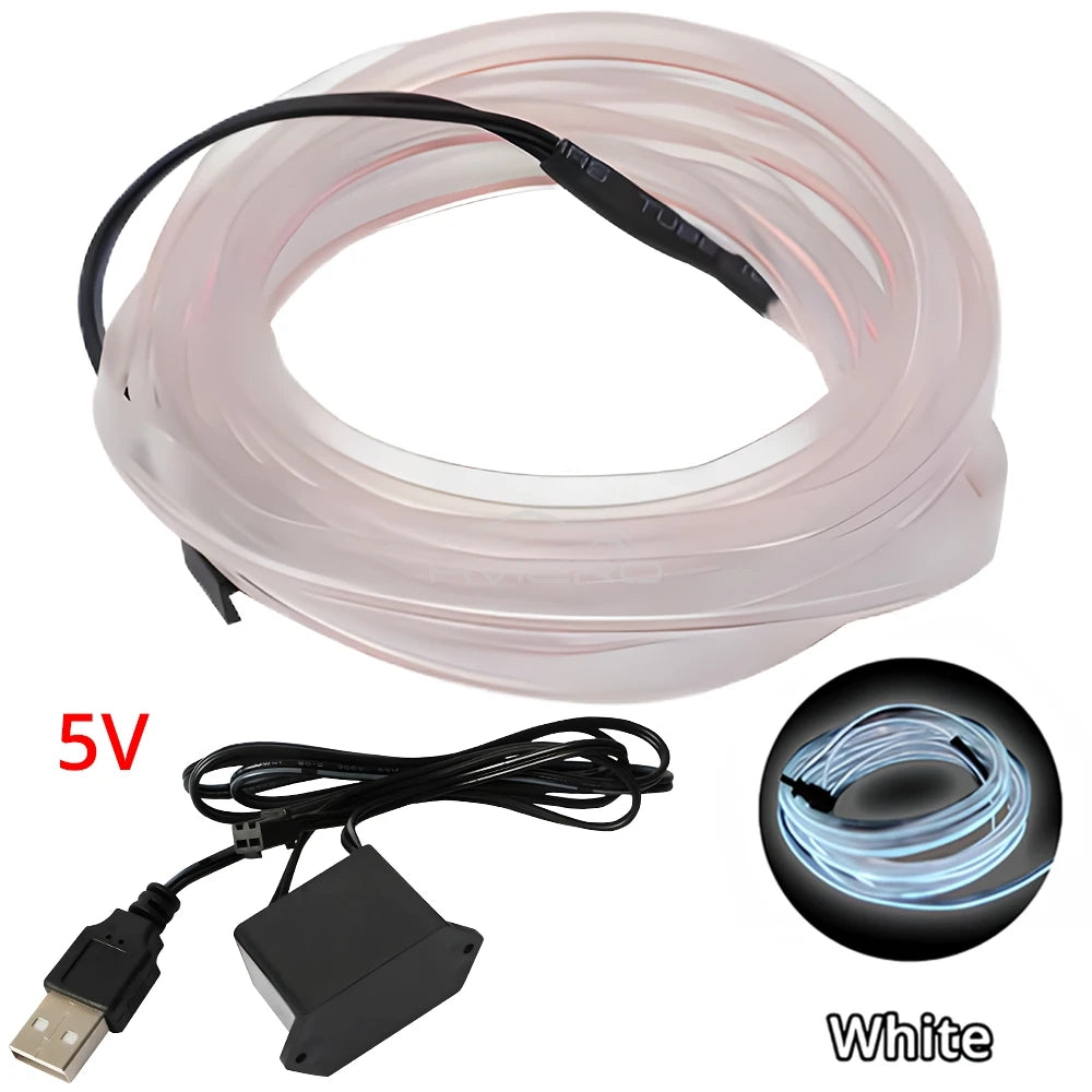 Hot Sale 1/2/3/5M Car Interior Lighting LED Door Strip Decoration Garland Wire Rope Tube Line Flexible Neon Lamps Bar USB Drive