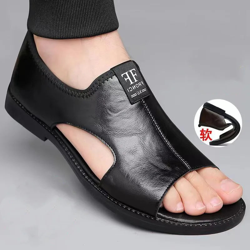 Men's Leather Flat Beach Sandals Slippers