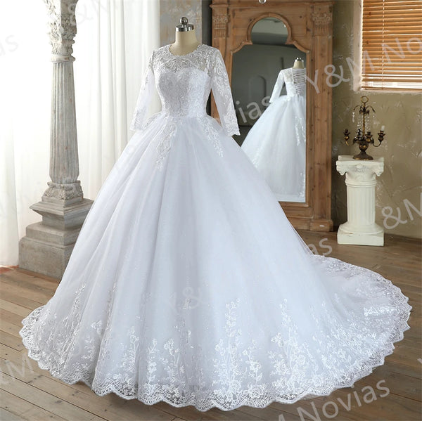 Vintage White Wedding Dress with Sleeves – Princess Bridal Gown