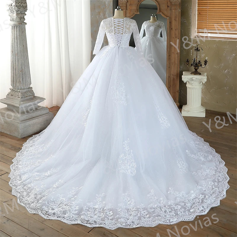Vintage White Wedding Dress with Sleeves – Princess Bridal Gown