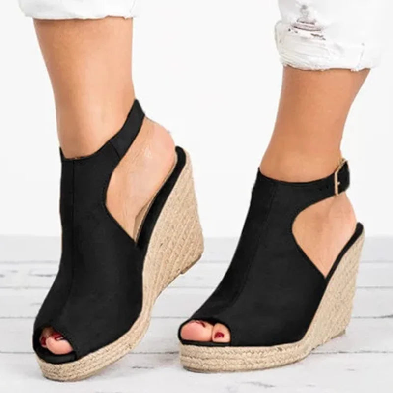 Women's Espadrille Wedge Heeled Sandals – Buckle Strap