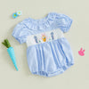 Adorable Toddler Girls Easter Outfit with Bunny Embroidery Ruffled Sleeves and Round Neckline - Cute Summer Romper