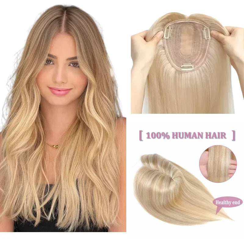Human Hair Topper Middle Part Lace Wispy Fringe 7x10