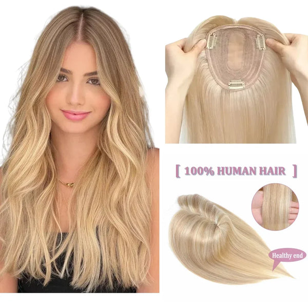 Human Hair Topper Middle Part Lace Wispy Fringe 7x10