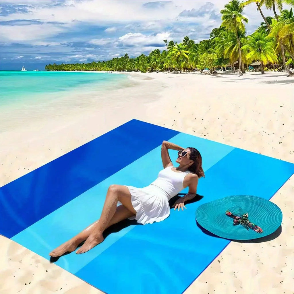 Blue White Striped Sandproof Waterproof Beach Mat
