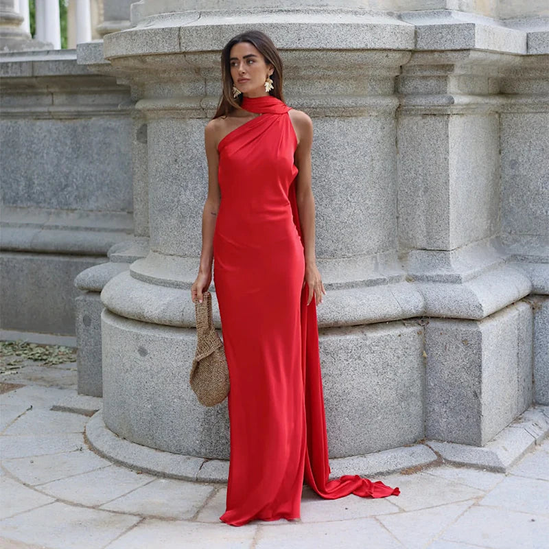 Ribbon Halter Backless Maxi Dress
