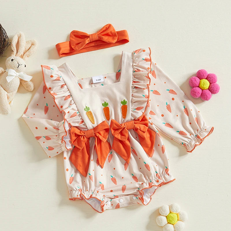 Baby Girls Easter Bunny Romper with Bow Headband