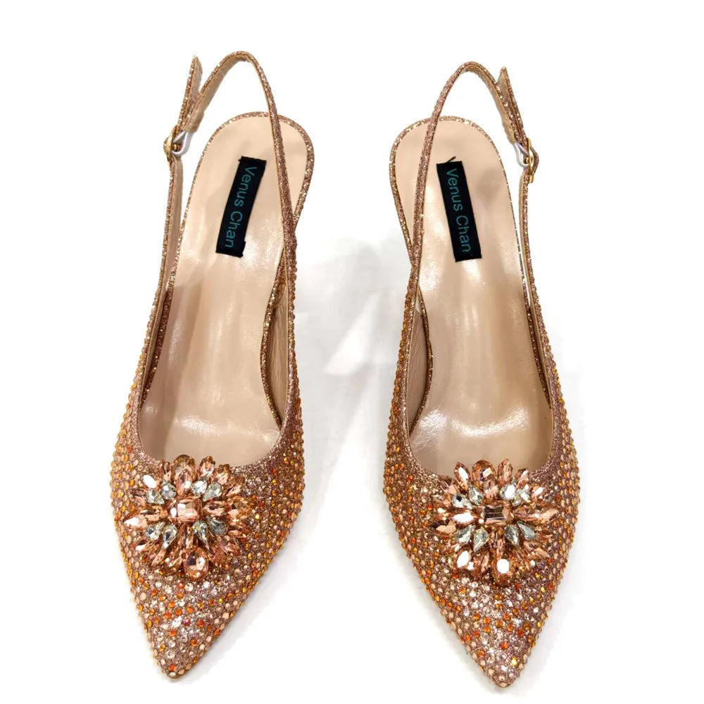 Sandals Woman Summer 2024 African Women Wedding Shoes Slip on Women Party Shoes Decorated with Rhinestone Shoe and Bag Set