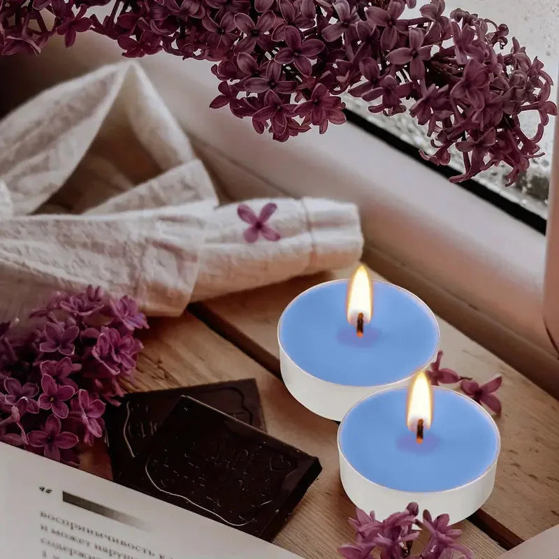 Air Fusion 100 Count Tea Lights Candles Blue Lovely Linen Scented 2.5 Hours Smoke-free Drip-free And Long-lasting Aromatherapy