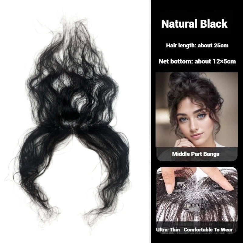 Human Hair Curly Bangs Topper Breathable Lace
