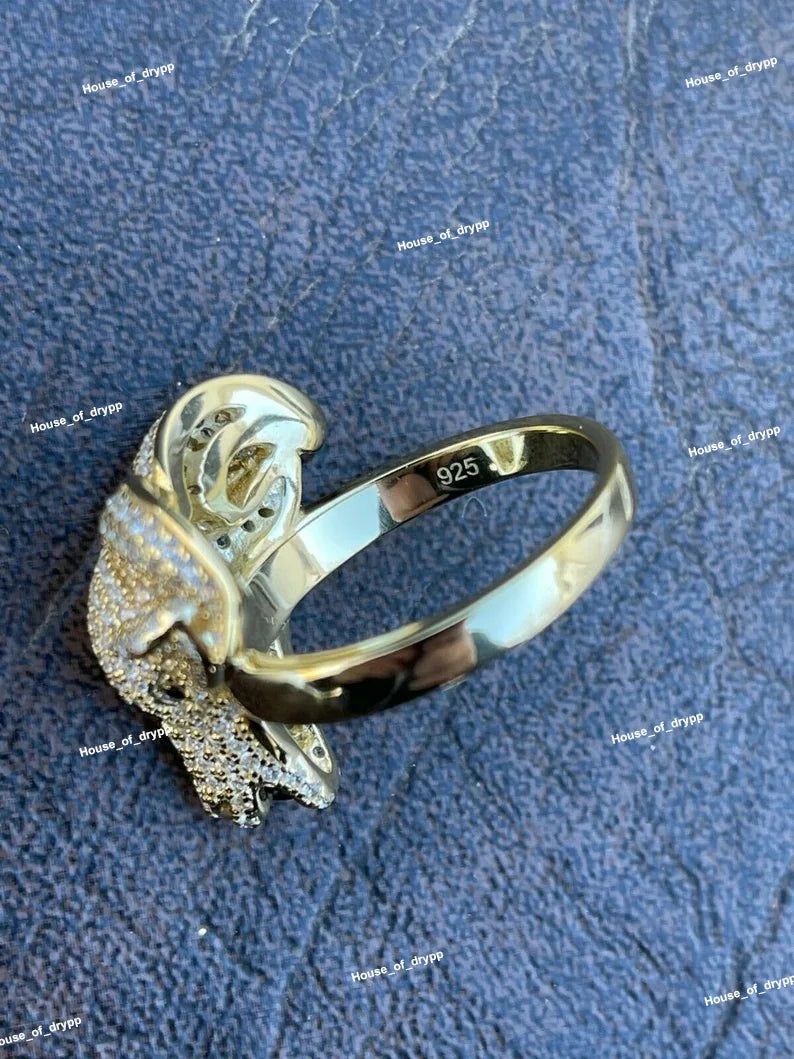 925 Silver Head Ring With Moissanite Diamonds Stylish Animal Head Design Ring For Men Luxury Hip Hop Shine Piece925