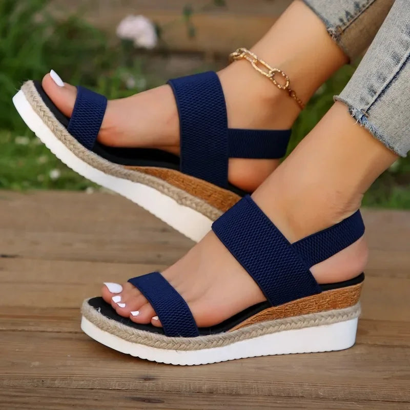 2024 New Fashion Women's Wedge Heeled Fashion Sandals, Summer Fish Mouth Loose Set Foot Platform Sandals