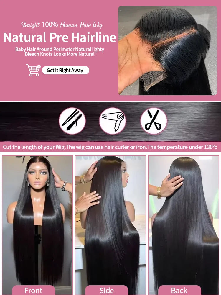 HD Lace Bone Straight Wig 40-46 Inch – 300% Density