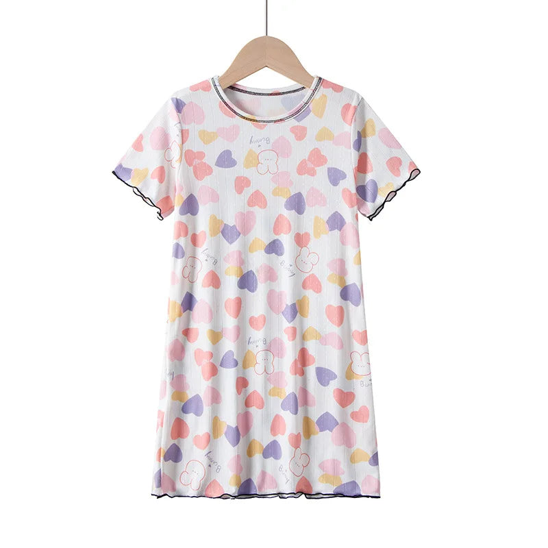 Rabbit Kids Cotton Nightdress Little Teen Girl Pajamas Dresses Children Summer Nightgowns Home Clothes Kids Sleepwear Gecelik