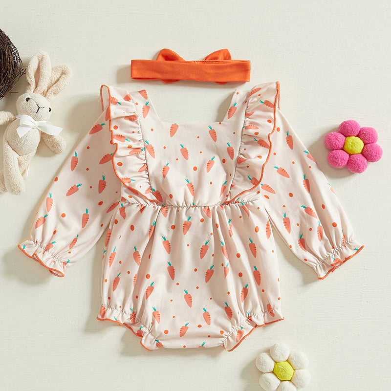 Baby Girls Easter Bunny Romper with Bow Headband