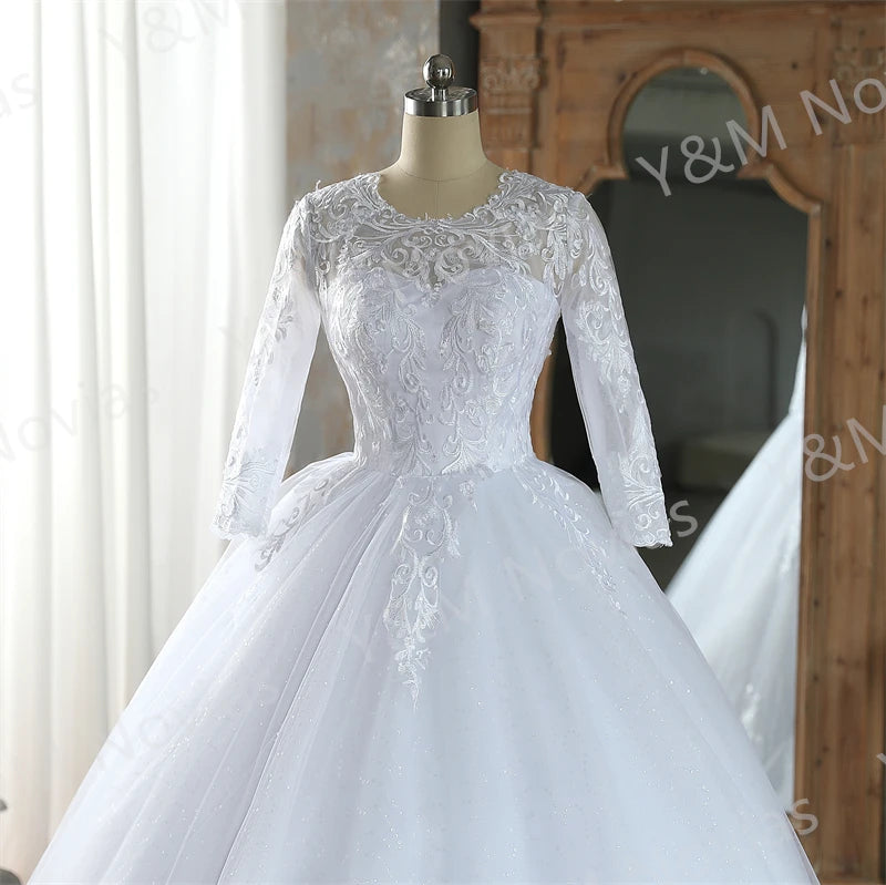Vintage White Wedding Dress with Sleeves – Princess Bridal Gown