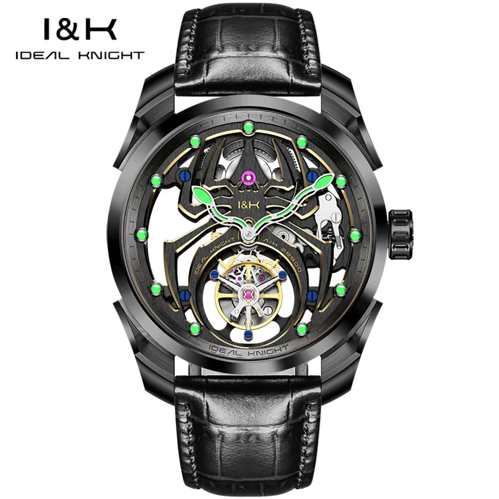 IDEAL KNIGHT 6802 Tourbillon Hollow Automatic Watch — Sapphire, Spider Dial