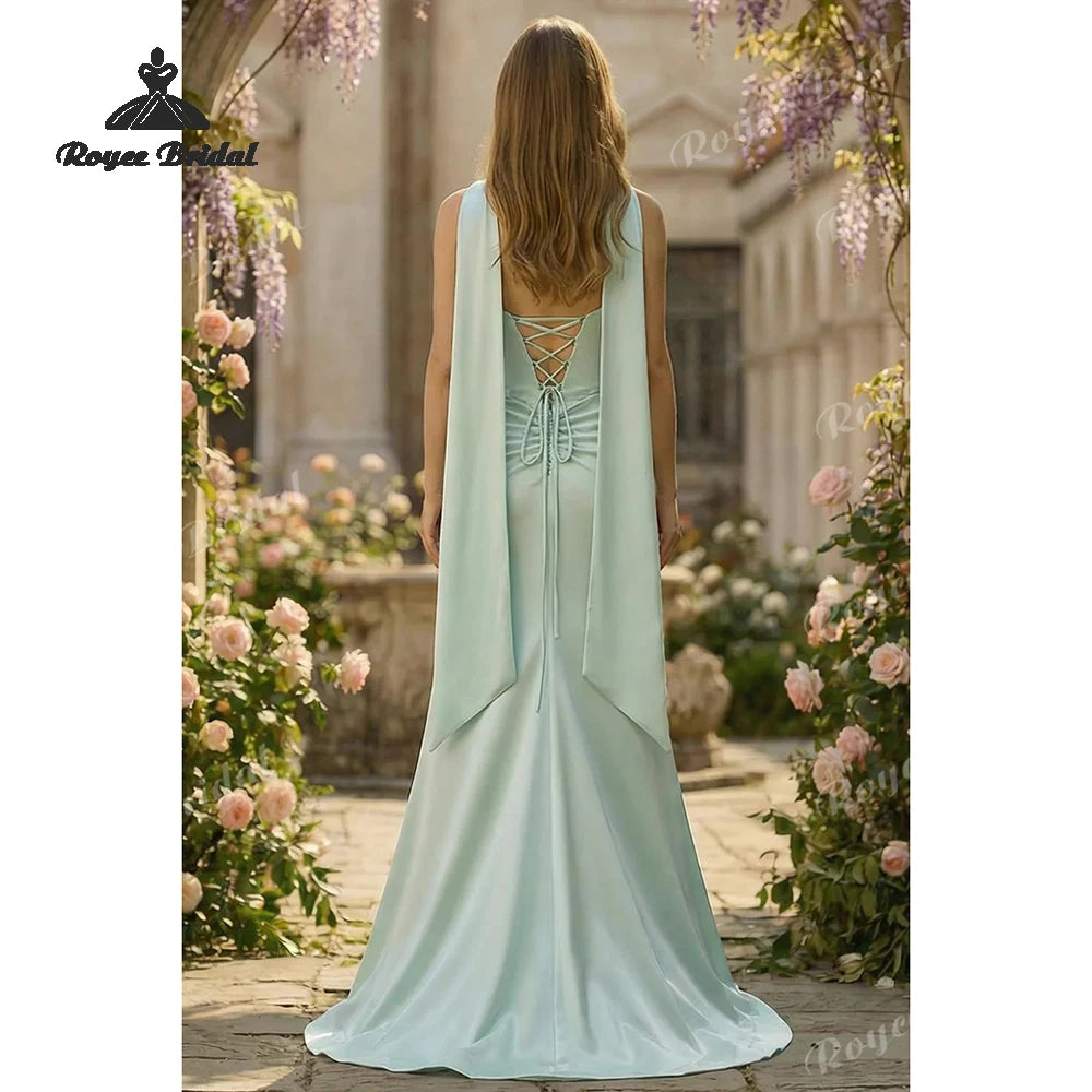 Strapless Mermaid Prom Dresses 2026 Neck Scarf Side Slit Formal Evening Gowns Customized vestidos de fiesta elegantes