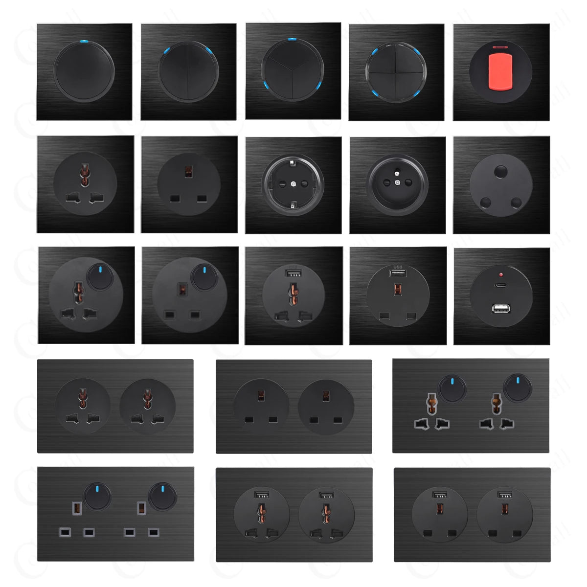 COSWALL R12 Black Aluminum Panel Wall Switch EU French Socket USB Charger Female TV RJ45 CAT6  Modules DIY Free Combination