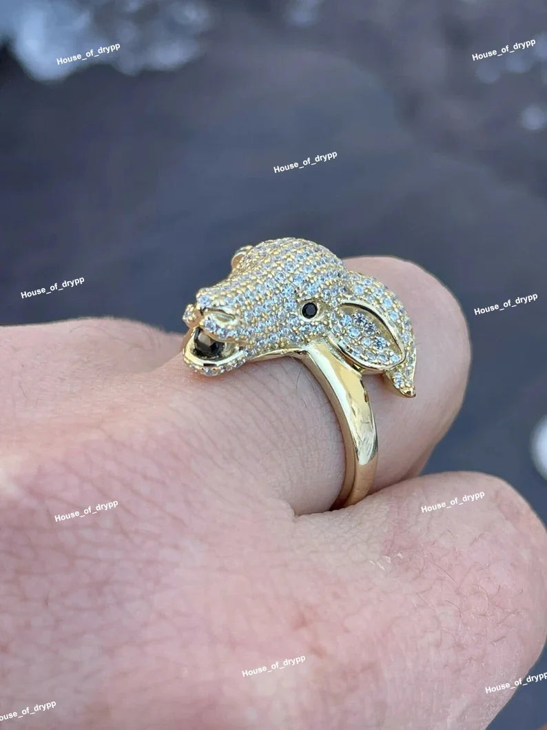 925 Silver Head Ring With Moissanite Diamonds Stylish Animal Head Design Ring For Men Luxury Hip Hop Shine Piece925