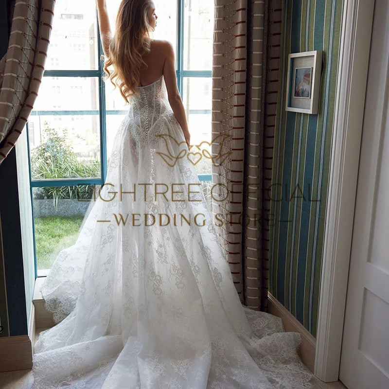 Eightree Formal A-Line Wedding Dresses Princess Long Sleeve Lace Long Bride Dress Boho White Simple Wedding Gowns Custom Made