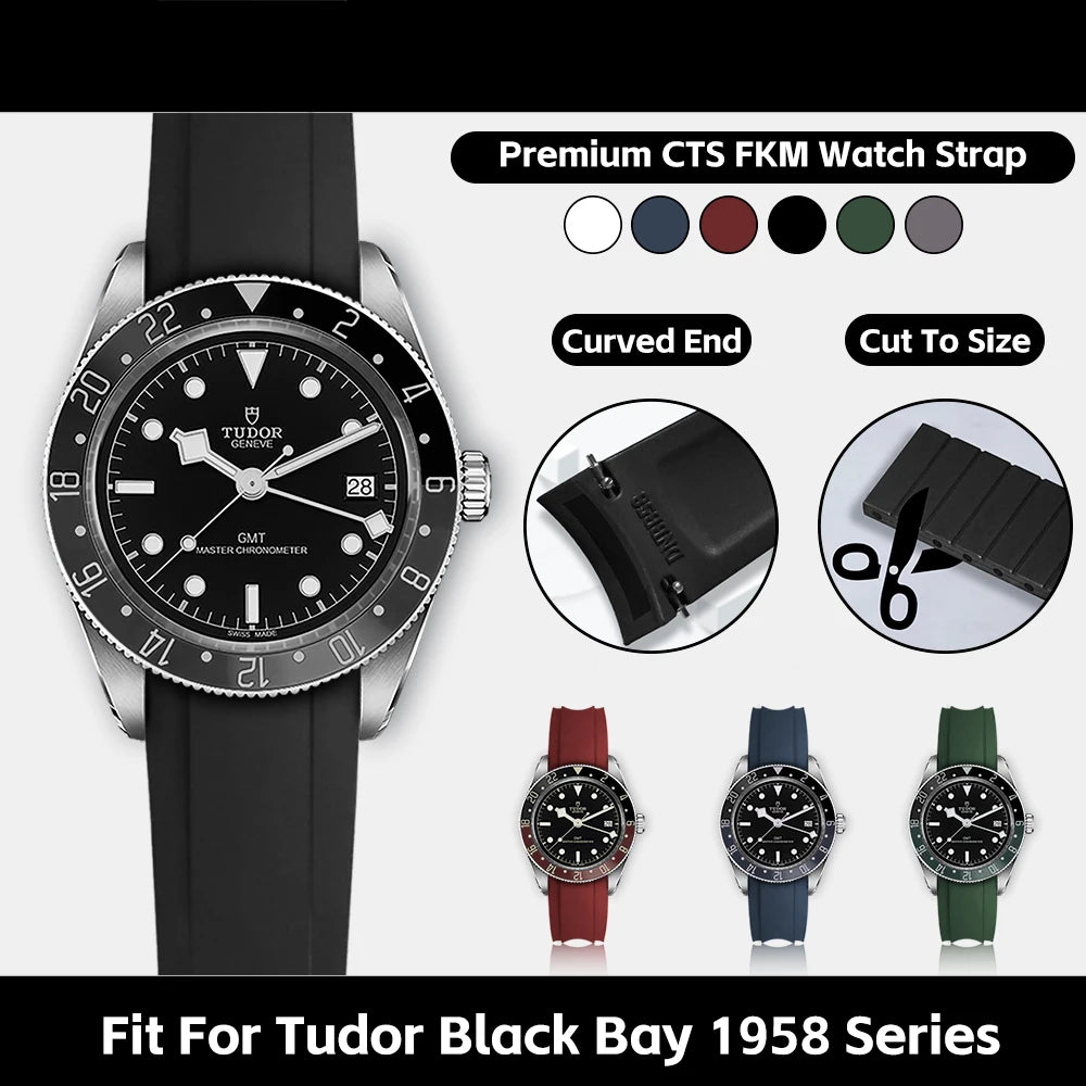 Fit For Tudor Black Bay 58 BB58 20mm CTS FKM Rubber Strap Curved End Design With Deployment Clasp Watch Band