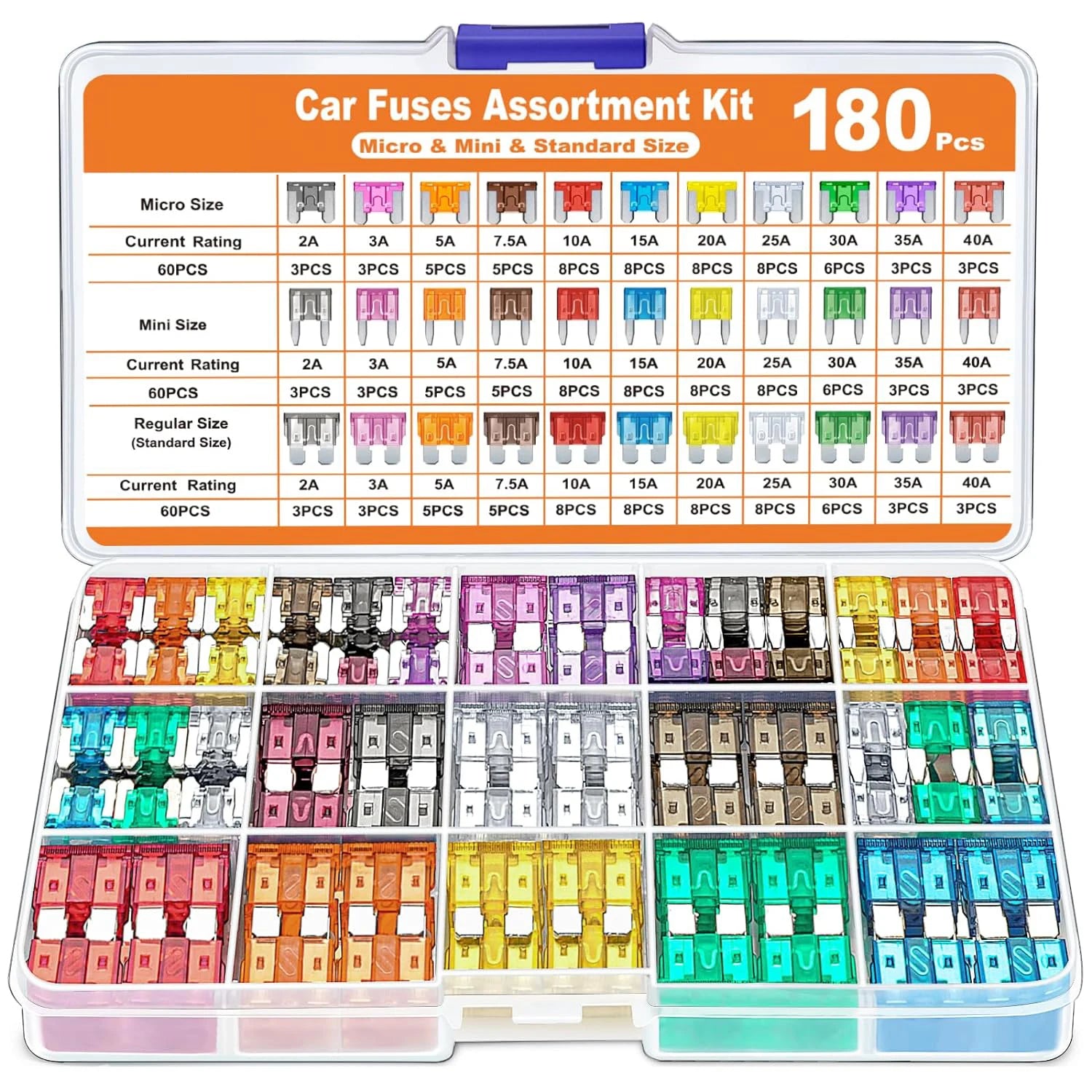 180 Piece Car Fuses Assorted Kit