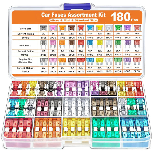 180 Piece Car Fuses Assorted Kit