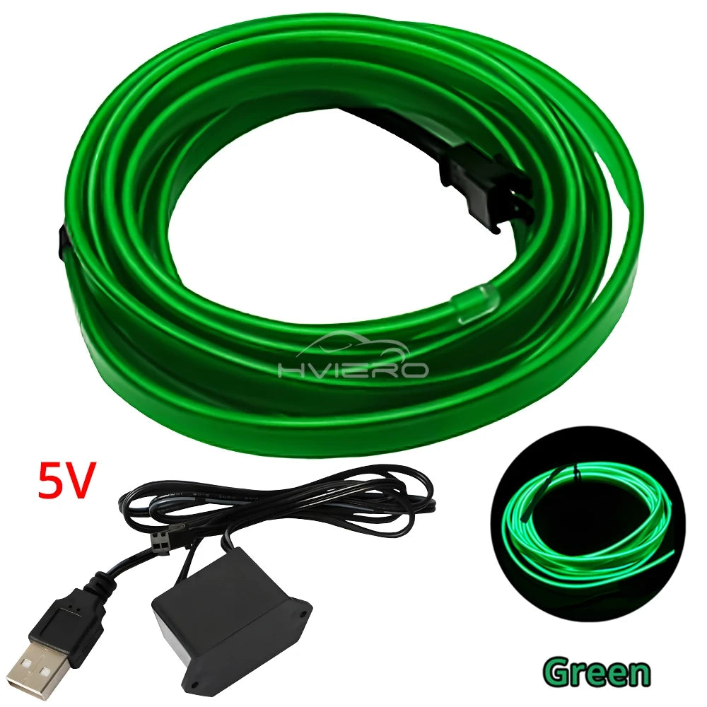 Hot Sale 1/2/3/5M Car Interior Lighting LED Door Strip Decoration Garland Wire Rope Tube Line Flexible Neon Lamps Bar USB Drive