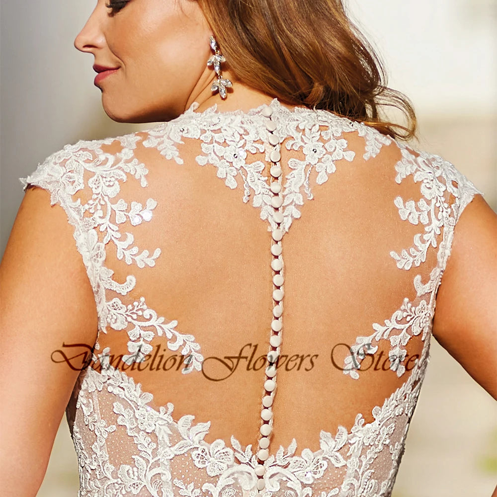 Plus Size Tulle Lace Backless Mermaid Wedding Dress