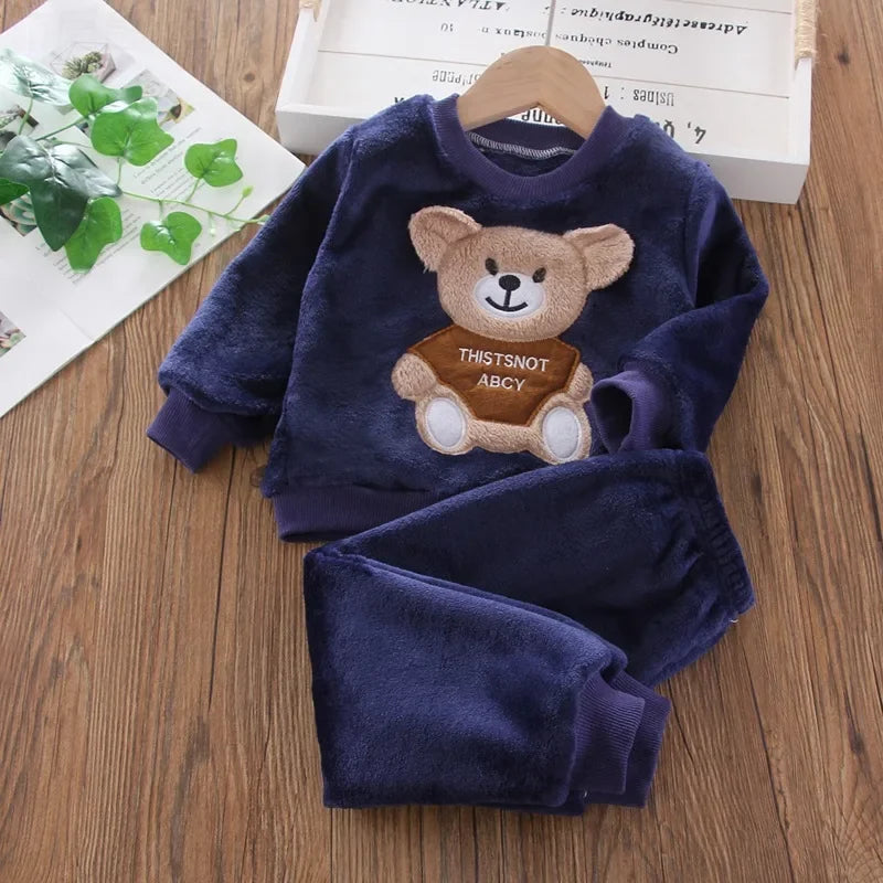 Autumn Winter Flannel Pajamas Newborn Clothes Baby Boy Clothes Set For Girls Clothing Toddler Plush Suit Casual Kids Homewear
