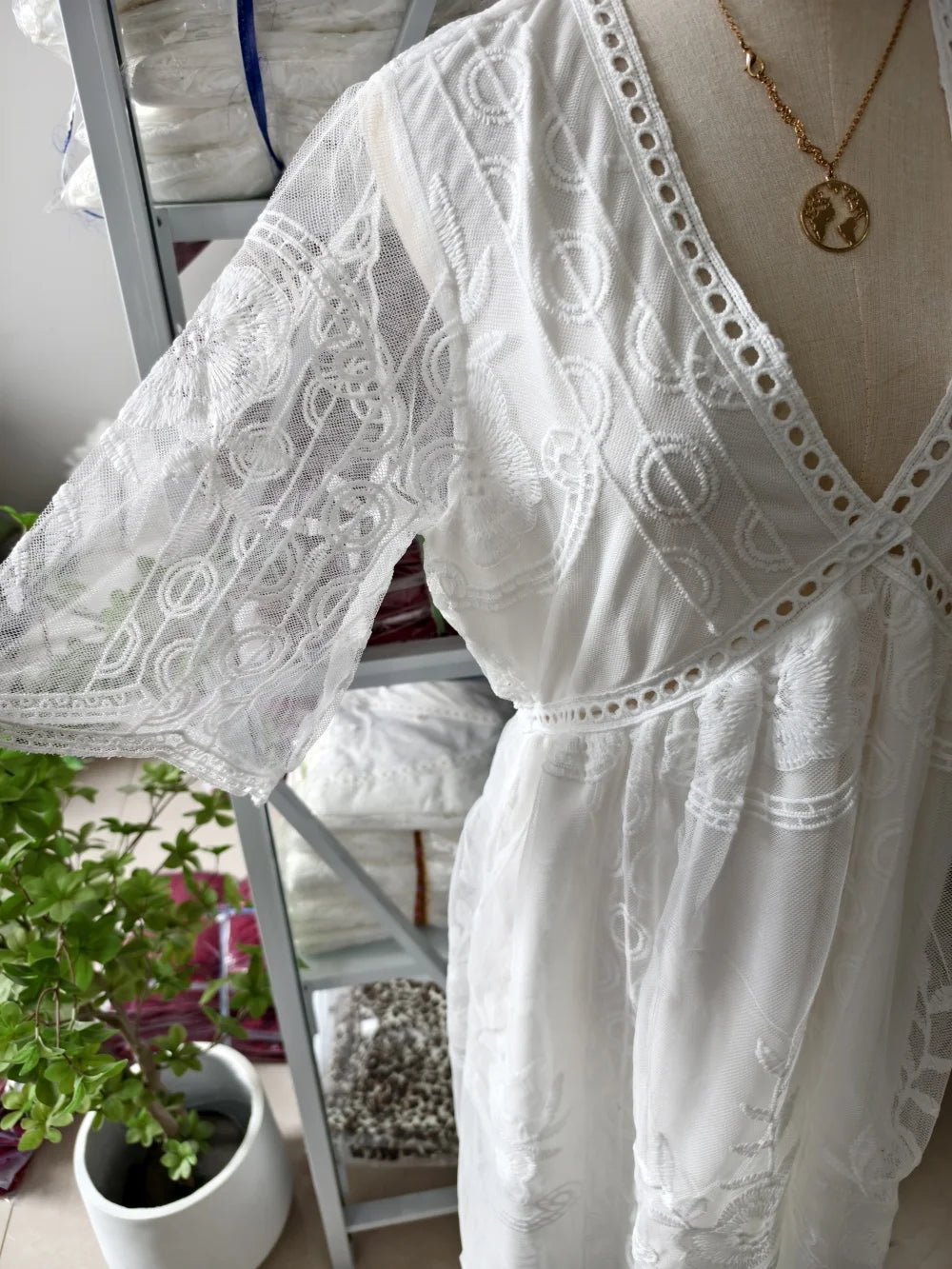 Lace Embroidery Chiffon Beach Dress