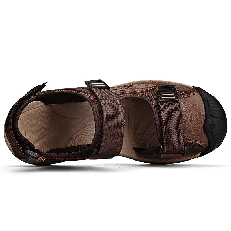 Mens Sandals Fashion Casual Outdoor Beach Slippers Leather Men Sandals Summer Shoes 2026 New Plus Size Breathable Wading Shoes