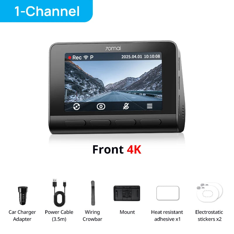 70mai 4K Dash Cam A810S Dual Sensor Front 4K 30FPS Rear 1080P HDR Buffered Emergency Recording Supercapacitor Night Vision