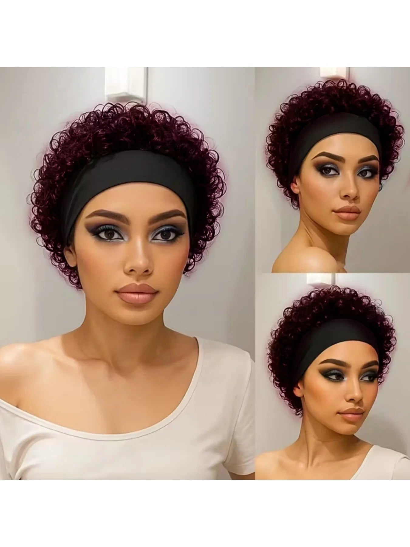 Short Pixie Cut Human Hair Headband Wig Curly