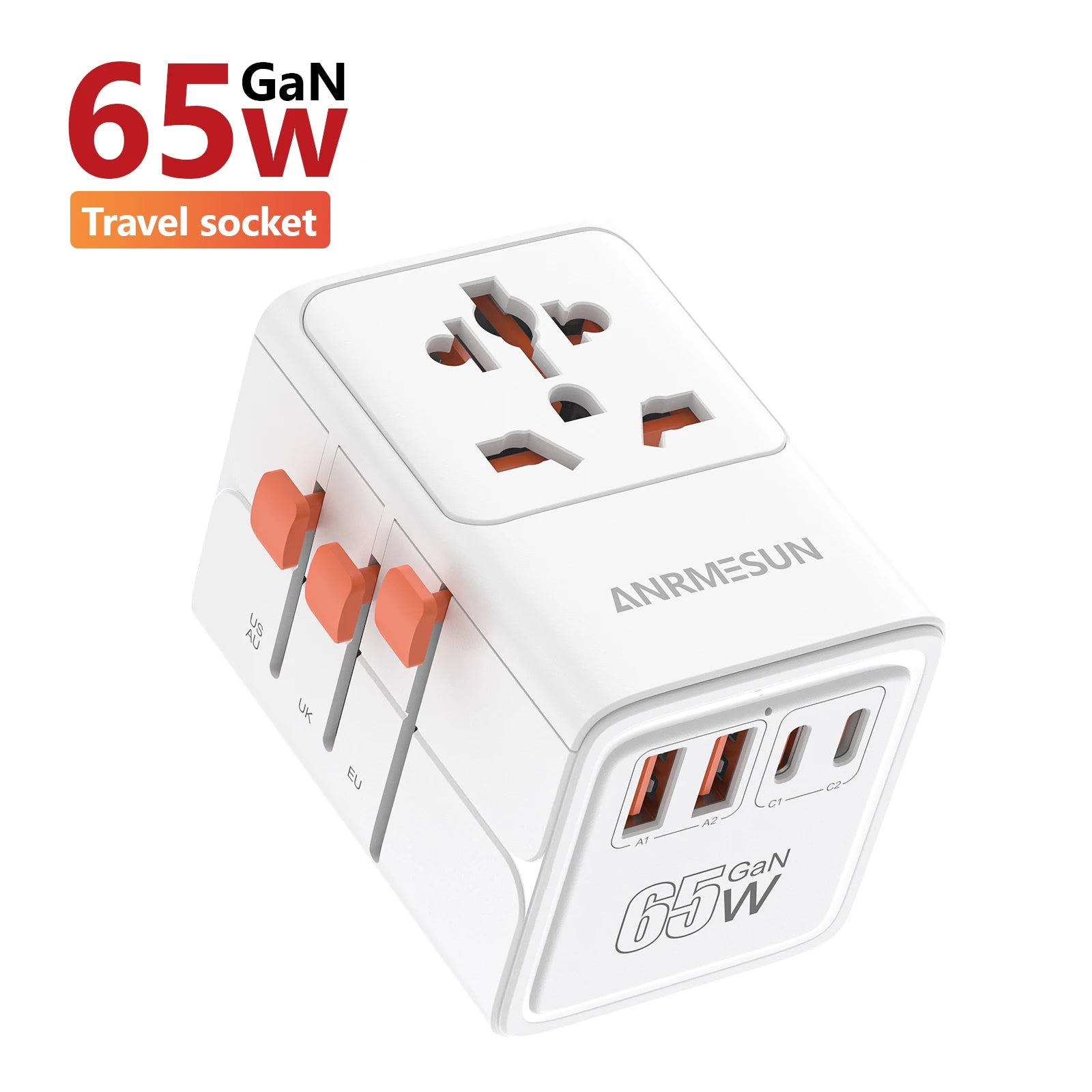 Universal Travel Adapter 4-in-1 with USB-C PD 65W