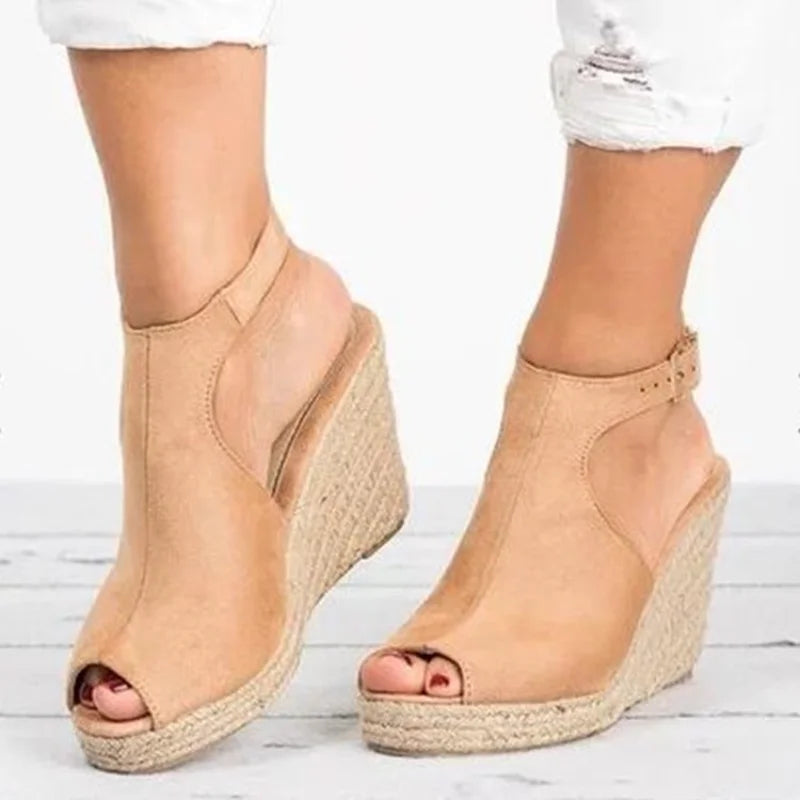 Women's Espadrille Wedge Heeled Sandals – Buckle Strap